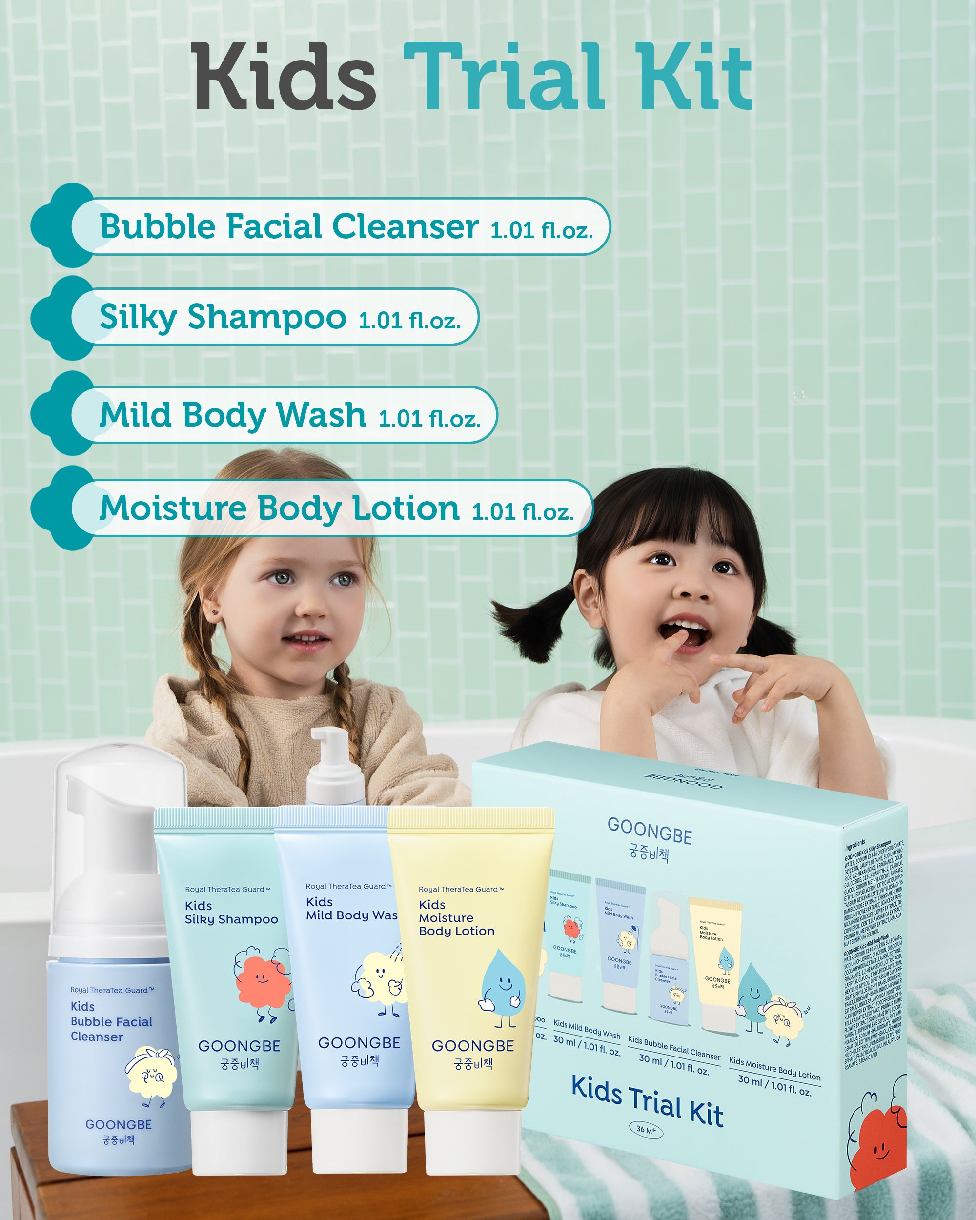 Kids Trial Travel Kit - Shampoo, Body Wash, Face Cleanser, Body Lotion 1.01 fl.oz. each