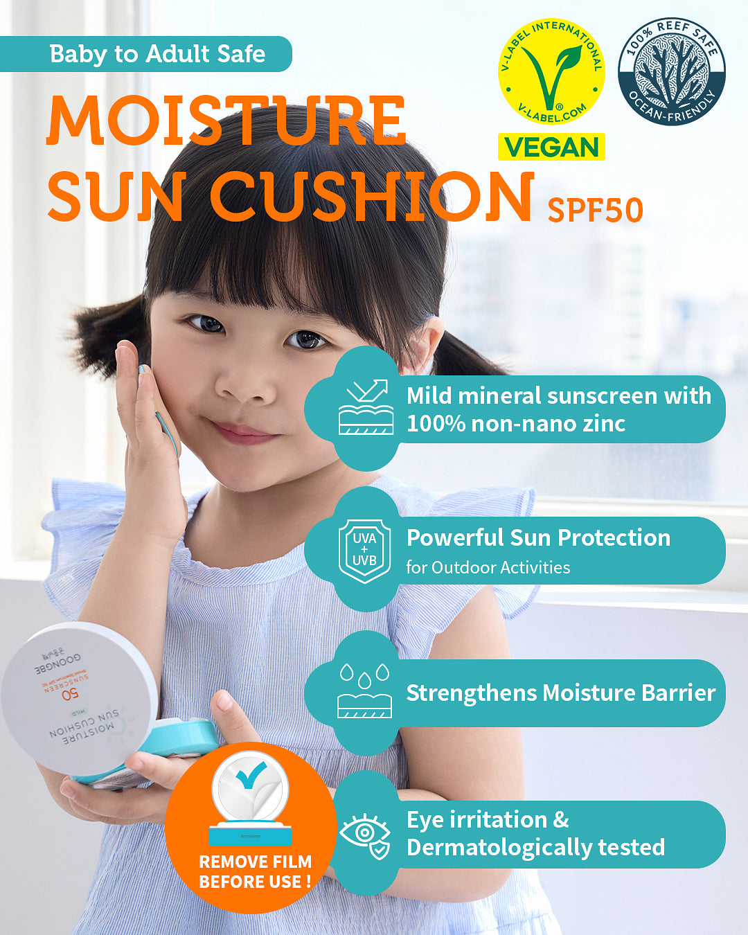 Moisture Sun Cushion Mild SPF 50, 0.81 oz.